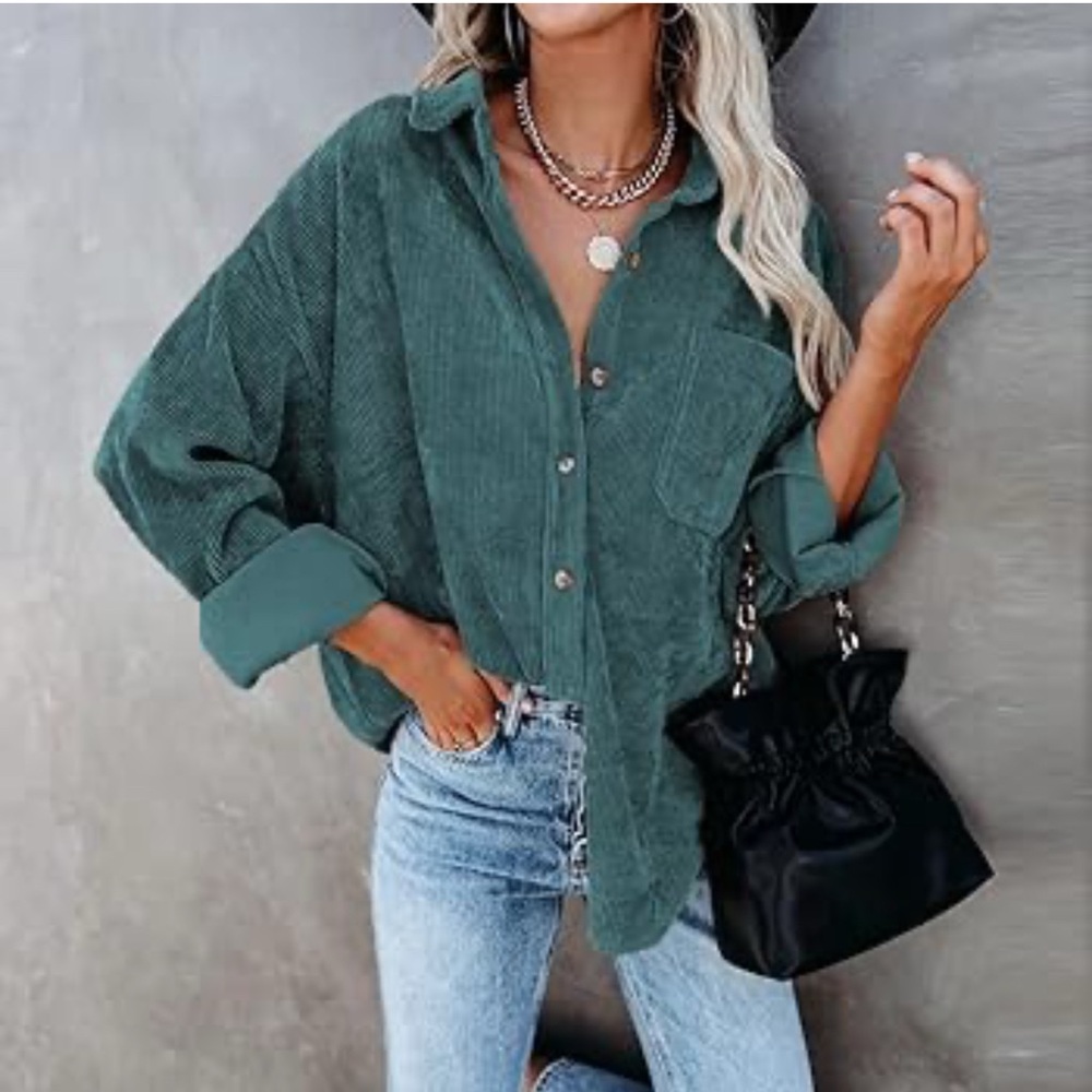 Amazon Women's Green Button Down Shirt